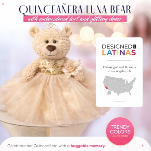 KINNEX COLLECTIONS SINCE 1997 Large 20” Quinceañera Teddy Bear Centerpiece – Elegant Dress, Oversized Keepsake Gift for 15...