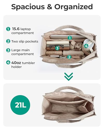BAGSMART Tote Bag for Women, 2Pc Puffer Tote Bag with Zipper, Quilted Work Tote Teacher Bag Shoulder Handbag | Beach Tote,...