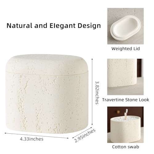 Haocoott Bathroom Qtip Holder Container, 2-Pack, Travertine Stone Look Storage Jars for Cotton Swabs, Jewelry, Floss Pick...
