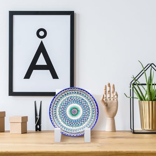 Soaoo 2 Pcs Wooden Plate Stand for Display, 8 Inch Plate Holder Decorative Picture Frame Plaque Stand Holder Easel Table T...