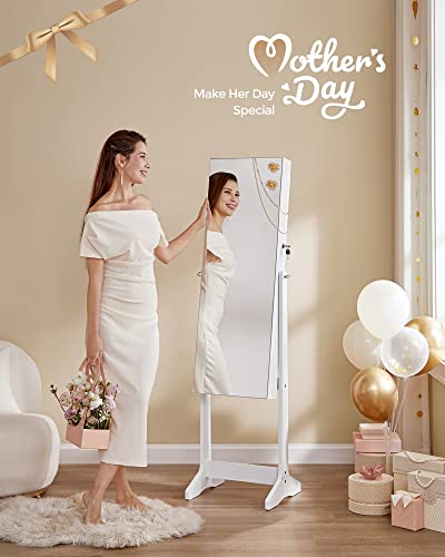 SONGMICS Jewelry Cabinet Armoire, Freestanding Lockable Storage Organizer Unit with 2 Plastic Cosmetic Storage, Full-Lengt...