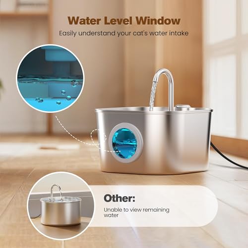 Cat Water Fountain Stainless Steel: Pet Fountains for Cats/Dog Indoor Automatic Waterer Bowls for Drinking Small Animal Wa...
