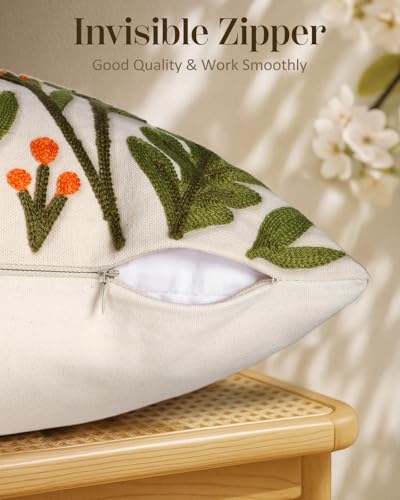 Kokaaee Embroidered Throw Pillow Cover 18x18 Inch - Spring Summer Boho Decorative Pillow Cover with Zipper for Living Room...