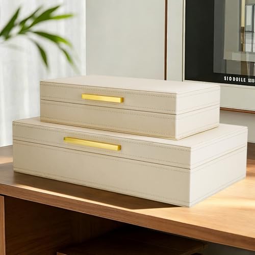 Kesiya Decorative Storage Boxes with Lids, Set of 2 PU Leather Memory Box for Keepsakes, Beautiful Large Decorative Box fo...