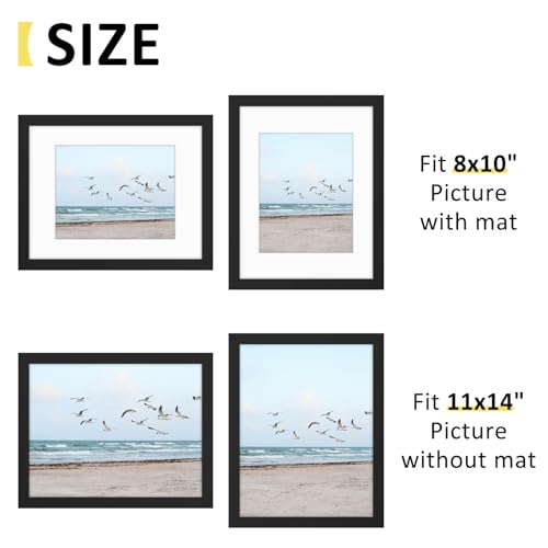 Frametory, 11x14 Frames Display 8x10 Picture with Mat or 11x14 Photo Without Mat, Shatter-Resistant Glass, Pre-Installed W...