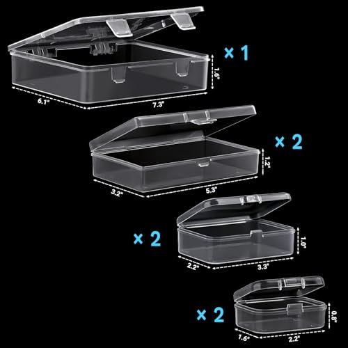 Jutieuo 7 Pack Mixed Sizes Rectangular Mini Plastic Containers Clear Plastic Storage Boxes with Hinged Lids Empty Beads Or...