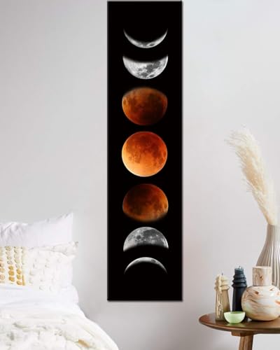Ohhvvow Moon Phase Wall Art Painting, 47L x 11.8W Black and Tawny Modern Abstract Canvas Wall Art Painting for Living Room...