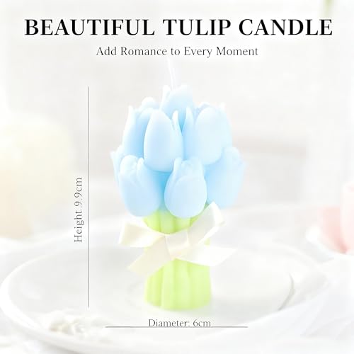 Tulip Flower Bouquet Scented Candle,Blue Blossoming Tulip Floral Soy Wax Decorative Candle for Self-Care,Delicate Romantic...