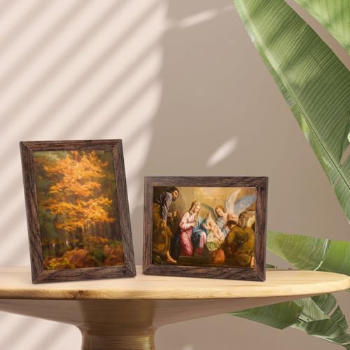 PETAFLOP Wooden Bulk 5x7 Picture Frame Set of 18, Rustic Brown Photo Frames Fits 5 by 7 for Wall or Tabletop Display