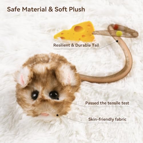 Migipaws Interactive MigiMouse Cat Toy 360° Rolling & Spin with Mesh Plastic Tail for Indoor Cats Smart Motion Sensor, Rea...