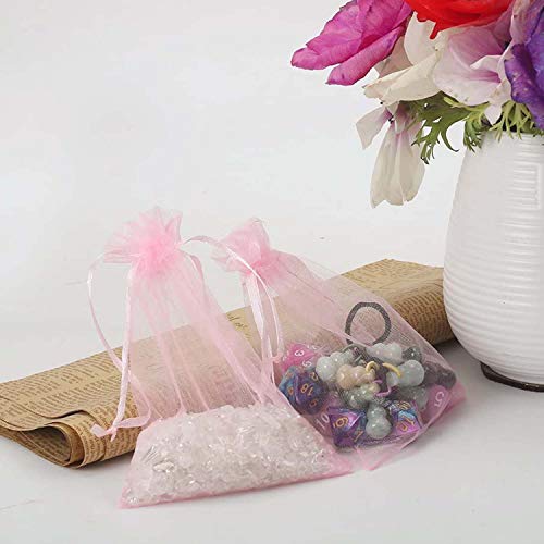 50 Pcs 4x6 inches Gift Wrap Bags Pink, Organza Sheer See Through Fabric, Drawstring Satin Ribbon Pouches for Baby Shower F...