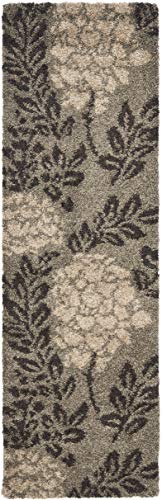 SAFAVIEH Florida Shag Collection Runner Rug - 2'3" x 7', Smoke & Dark Brown, Floral Design, Non-Shedding & Easy Care, 1.2-...
