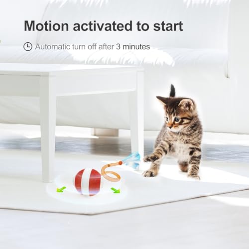 Jkanti Interactive Cat Toys for Indoor Cats,The 3rd Generation Agile Moving Cat Ball with Elastic Mesh Tail,Automatic Kitt...