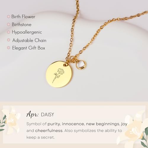 Birth Flower Necklaces for Women, 18K Gold Plated Dainty Birthstone Pendant Necklaces Handmade Birth Month Flower Jewelry ...