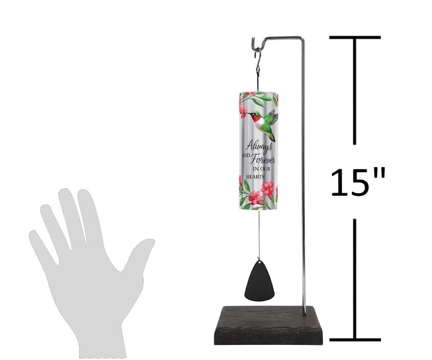 The Bridge Collection Memorial Wind Chime with Hummingbird Design and Stand - Memorial Keepsake with Display Stand - Grief...