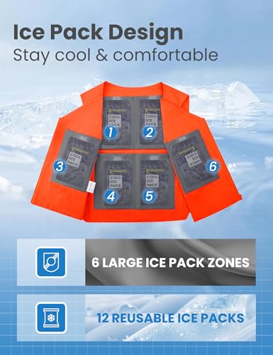 HENNCHEE Cooling Safety Vest for Men & Women, 12PCS Ice Packs, Body Cool Clothing for Hot Weather Outside Workers