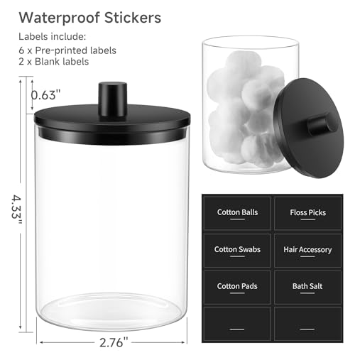 TIPGO Glass Qtip Holder Dispenser - 10 oz Clear Canister Apothecary Jar, Bathroom Vanity Storage Organizer Set for Cotton ...