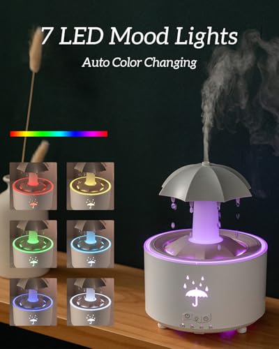 Aesthetic 2-in-1 Humidifier Oil Diffuser with 360° Rotating Raindrop & 7 LED Mood Lights,Ultrasonic Quiet Cool Mist Humidi...