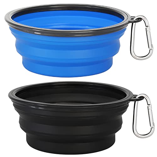 Kytely Large Collapsible Dog Bowls 2 Pack, 34oz Foldable Dog Travel Bowl, Portable Pet Water Food Bowl with Clasp, Pet Cat...