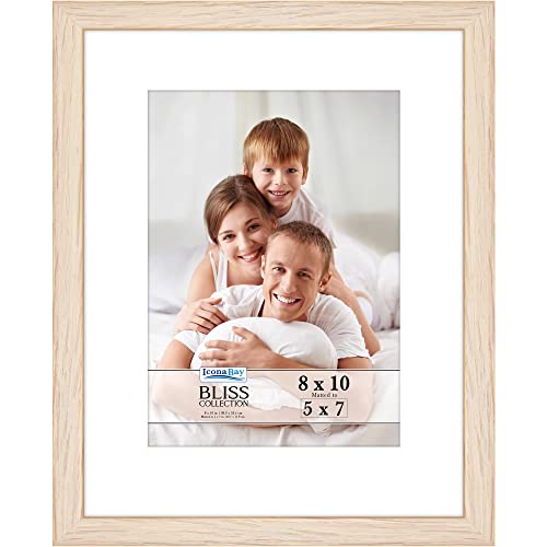 Icona Bay - 8x10 Light Oak Picture Frame with Removable Mat for 5x7 Photo - Modern Style Engineered Wood Frame - Table Top...