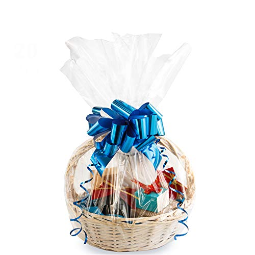 Morepack Large Cello/Cellophane Bags,30x 40 Inches Clear Basket Bags OPP Plastic Cellophane Wrap for Gift Baskets Packagin...