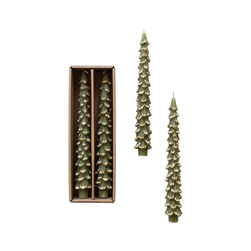 Creative Co-Op Golden-Tipped Elegance Tree Shaped Taper Candles, Evergreen, Set of 2