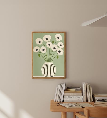 SKTBJWNYK Green Poppy Floral Wall Art,Minimalist Botanical Prints Green Abstract Poppy Painting Boho Minimalist Botanical ...