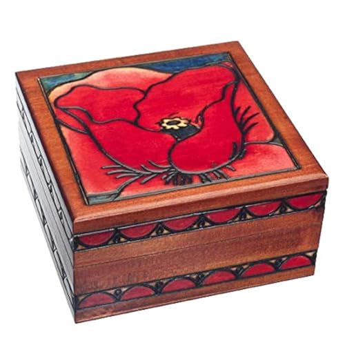 Enchanted World of Boxes Georgia O'Keefe Red Poppy Flower Polish Linden Wood Jewelry Keepsake Box
