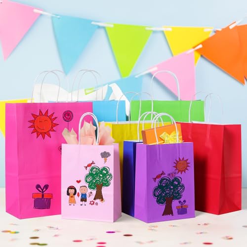 BLEWINDZ 32 Pieces Gift Bags with 32 Tissues, 8 Colors Party Favor Bags with Handles, Rainbow Gift Bag for Wedding, Birthd...