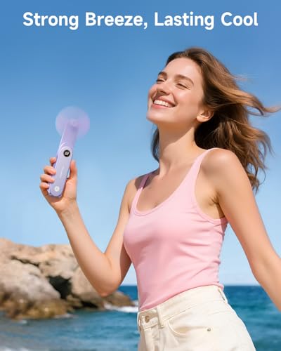 SWEETFULL Portable Handheld Mini Fan with LED Display, 3-in-1 Personal Foldable USB Rechargeable Hand Held Fan & Flashligh...