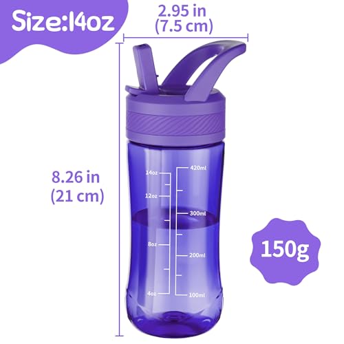 Kids Water Bottle, Dustproof Leakproof Cover, BPA Free Tritan Water Bottle Kids With Volume Markings Drinking 14oz Clear W...