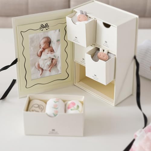 Soul & Lane Baby Keepsake Box with 5 Compartments, Baby Memory Box with Photo Frame, Newborn Storage Organizer for Girl an...