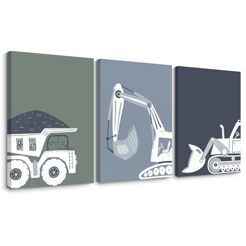 Construction Truck Wall Art Decor Toddler Boys Room Canvas Wall Art Tractor Vehicle Posters Dump Truck Wall Art Kids Bulld...