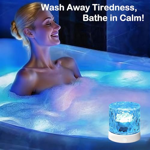 Rechargeable Shower Lights for Inside Shower-Ocean Wave Projector Light for Bathroom Bath Tub-Cordless LED Bathroom Lights...