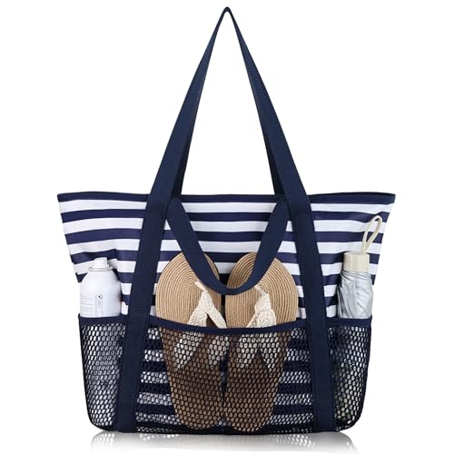 HOMESPON Beach Bag Large Waterproof Sandproof Tote for Women with Zipper and Mesh Pockets