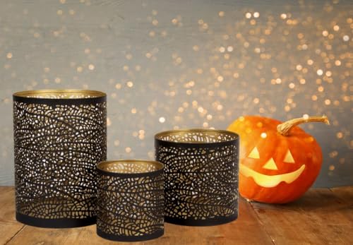 Lazy Gifts Set of 3 Black and Gold Metal Candle Holders – Decorative Tabletop Candle Holder Set for Pillar, Votive & Teali...