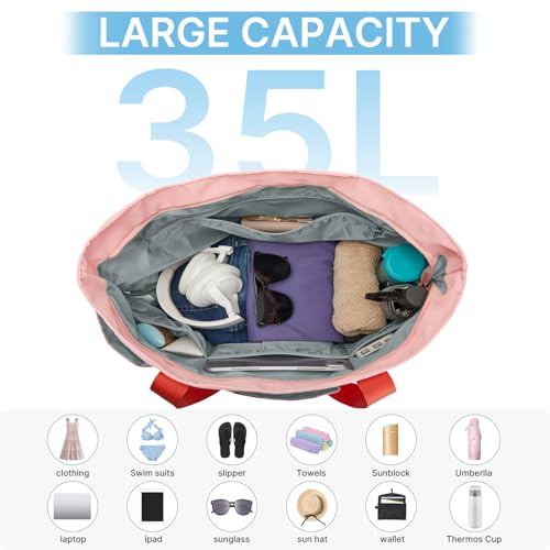 G4Free Beach Bag,Waterproof Beach Tote Pool Bags for Women,Compatible with Stanley Cup,Foldablefor Weekender Travel