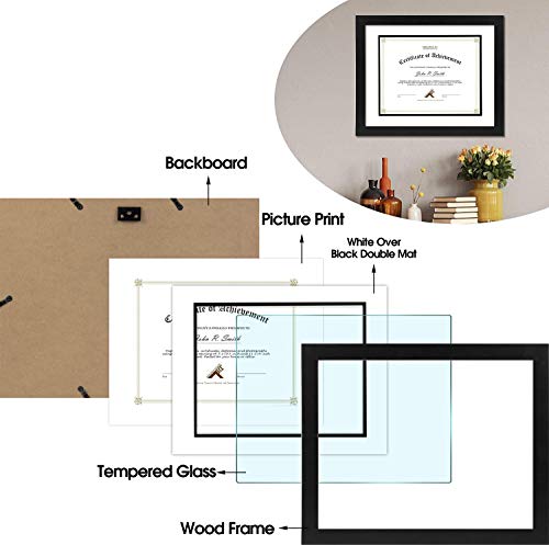 Golden State Art, 11x14 Diploma Frame for 8.5x11 Document & Certificates with Mat, Or 11x14 Without Mat, Real Glass, Doubl...