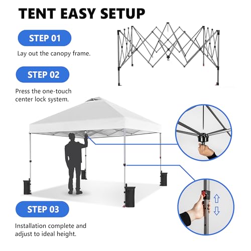 OLIXIS 10x10ft 1-Person Pop Up Canopy Tent, Heavy Duty One Push Setup Portable Outdoor Shelter for Beach Events Camping wi...