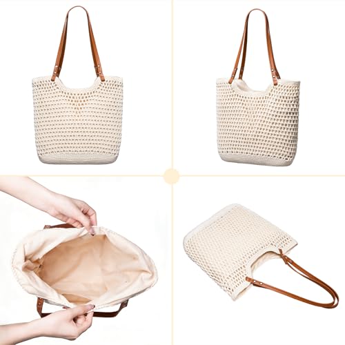 Toptime Crochet Beach Bags for Women, Woven Beach Tote Bag with Zipper & Leak-Proof Lining, Lightweight Boho Shoulder Bags...