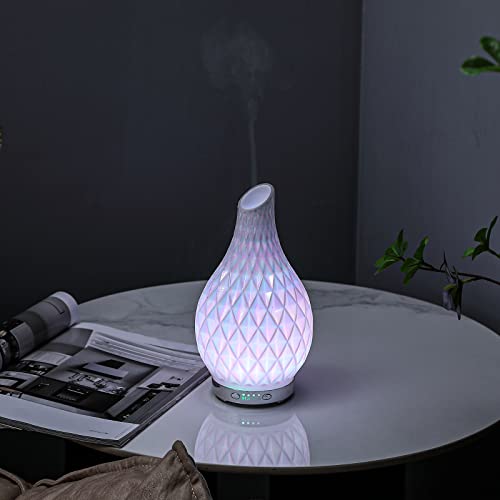MAXWINER Essential Oil Diffuser Handmade Art Glass Aromatherapy Ultrasonic Humidifier with 7 Colors Lights Changing, Water...