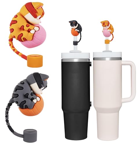 2 PC Cute Cat Straw Toppers, Straw Covers Cap For Stanley Cup 30 40 Oz, Funny Tumbler Stanley Cup Accessories Set