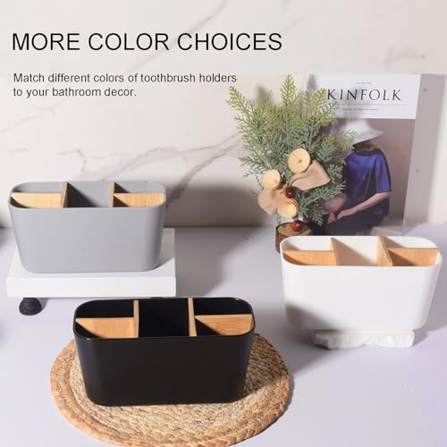 Toothbrush Holders for Bathrooms, Bamboo Tooth Brush Holder with 5 Slots Bathroom Vanity Organizer Countertop for Electric...