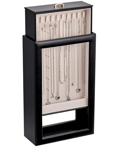 Lolalet Upgraded Double-Sided Hanging Necklace Organizer Box, Jewelry Display Case with Double-Sided Clear Window for Neck...
