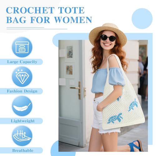 Topdear Crochet Tote Bag for Women, Aesthetic Crochet Mesh Beach Tote Bag, Summer Vacation Knitted Bag for Women Shoulder