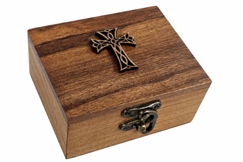 RK Collections Cross Rosary Box Made of Teak Wood | First Communion Jewelry Box | Trinket Box for Rosary Beads, Keepsakes,...