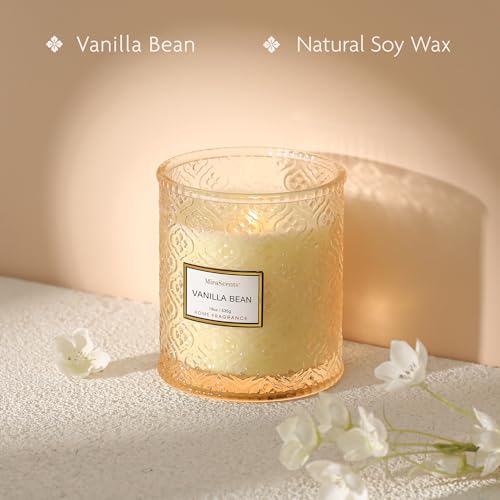Vanilla Bean Candle, Large Decorative Glass Candle 19oz, Luxury Soy Wax Scented Candle Gift for Women, Home Fragrance for ...