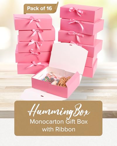 HummingBox Pink Gift Box Set of 16 - Gift Boxes for Presents & gifting on weddings, birthdays & more - Easy to Assemble Pi...