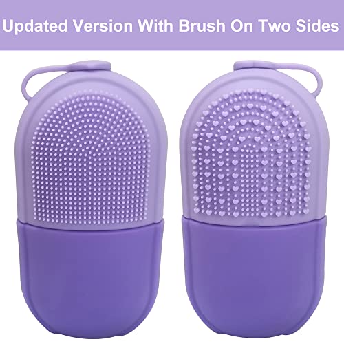 Reusable Cube Silicone Mold Ice Roller With Brush For Face Cold Therapy Facial Massage Roller (Purple)