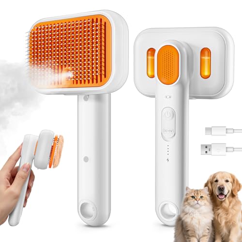 3-in-1 Pet Grooming Brush with Cool Mist & Self-Cleaning Deshedding Tool for Dogs Cats, Extra Wide Comb, Visible Water Win...
